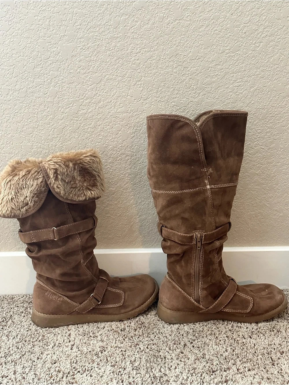 Mudd Brown Suede Boots with Faux-Fur Cuff